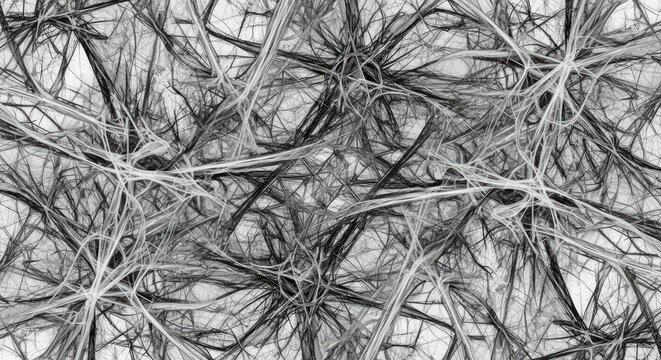 Abstract chaotic black and white intersecting line network background