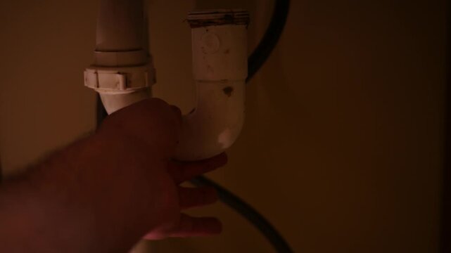 Plumbing Series - Plumber connects a P Trap under Bathroom Sink