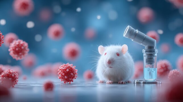 Hantavirus Albino Rat in Laboratory Surrounded by Virus Particles
