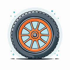 Fototapeta premium Cartoon illustration of a car wheel with orange rim
