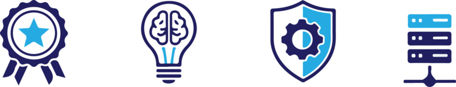 Innovation, AI & Cyber Security Icons Pack - Light Bulb Brain, Shield, Server SVG