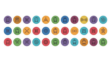 Set of Hand-Drawn Transportation Icons - Train, Subway, Public Transport Symbols © Deb