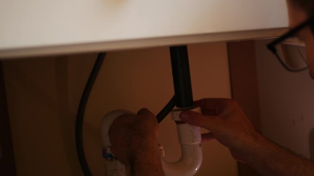  Plumbing Series - Plumber Puts Gasket on P Trap and Connects Drain Line in Bathroom