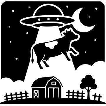 Cow Abducted by UFO Beam Silhouette
