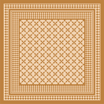 Abstract Modern Geometric Scarf Design: Elegant Keffiyeh Shemagh Pattern with Black Diamond and Cross Motif on Mustard Background for Fashion Textile Print