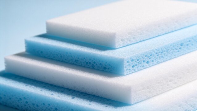 Stacked foam sheets in white and blue