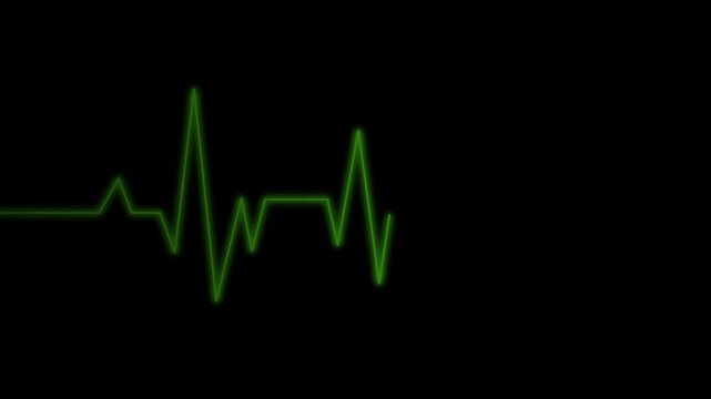 ECG heartbeat monitor green line animation video. Pulse, heart rhythm, heartbeat cardiogram, medical concept.  4k loop animation