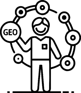 Professional man with geographic network and geo icon