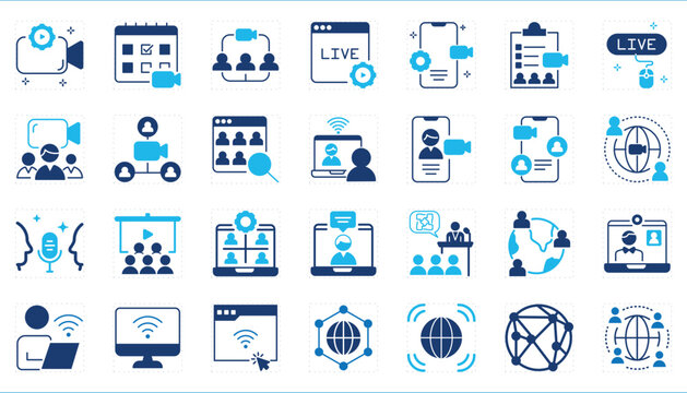 A set of icons related to Seminar and Conference. Presentation, present, business, talk, seminar, graduation speech, announcement, release, and so on.