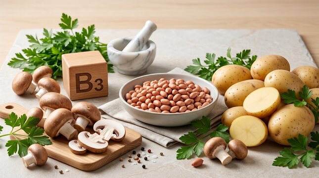 Food sources of Vitamin B3 Niacin with healthy ingredients
