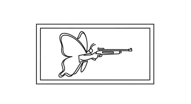 Surreal Butterfly with Rifle in Line Art Style