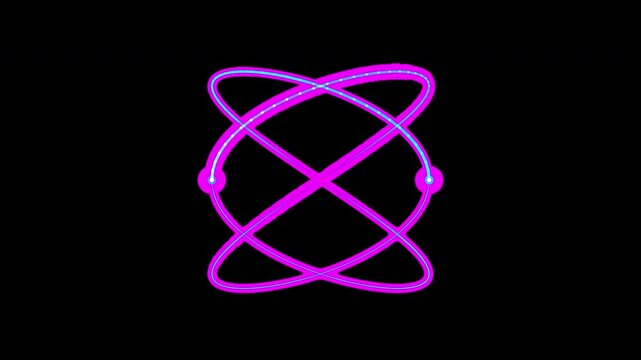 Dynamic 2D Lissajous curve animation. Glowing magenta and cyan radial waves, isolated on transparent, showcase scientific harmonic oscillation.