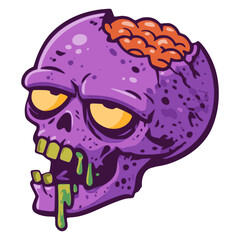 Obraz premium cartoon zombie head monster halloween holiday creepy flat color vector illustration template design