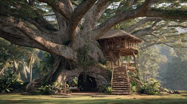 Monkey Pod Tree - Massive Ancient Tree with Integrated Treehouse