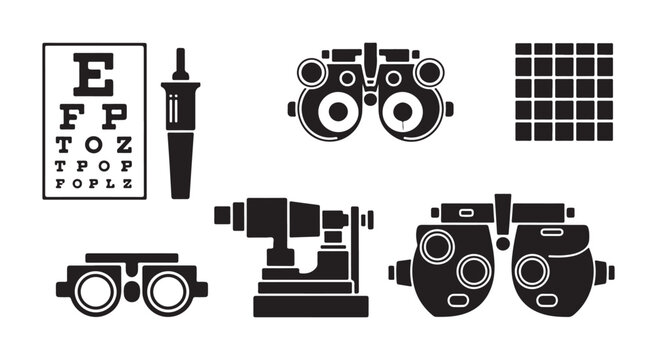 Optometry and ophthalmology equipment icons for eye testing.
