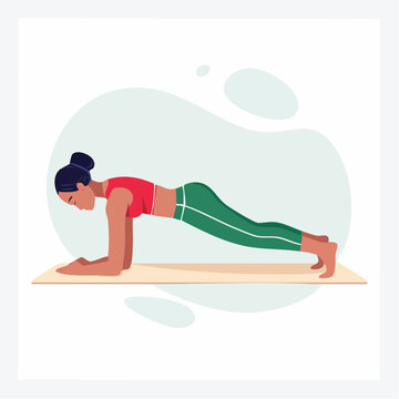 Woman performing a forearm plank exercise on a yoga mat
