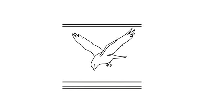 Minimalist Line Art of a Bird in Flight Over Double Lines