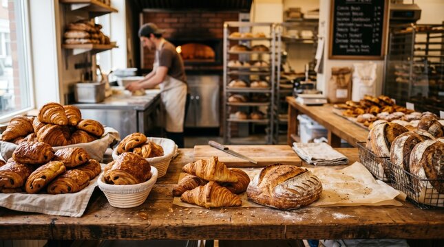 Fresh Artisan Bread Display in Traditional Bakery