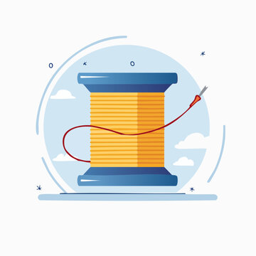 Illustration of a spool of yellow thread with a needle