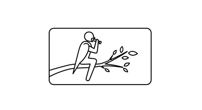 Man sitting on tree branch, sawing it off, symbol of self-destruction and bad decisions