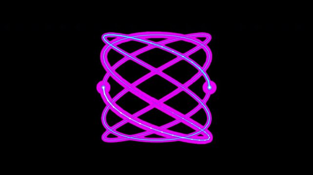 Elegant 2D Lissajous Radial Glow: Dynamic magenta and cyan mathematical wave oscillation, fluid motion loop, isolated on transparent alpha.