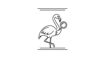 Fototapeta premium Flamingo Holding Magnifying Glass, Line Art Illustration