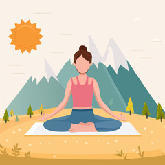 Obraz premium Woman practices yoga on a serene mountain meadow at sunrise