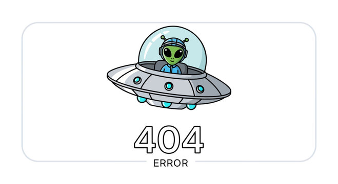 Cute Alien in Flying Saucer with 404 Error Message