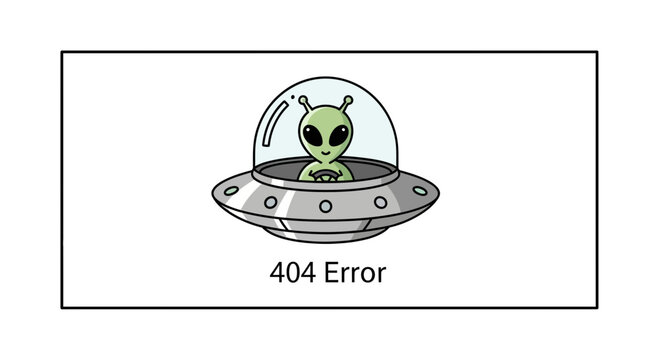 Cute Alien in UFO Flying Saucer with 404 Error Message