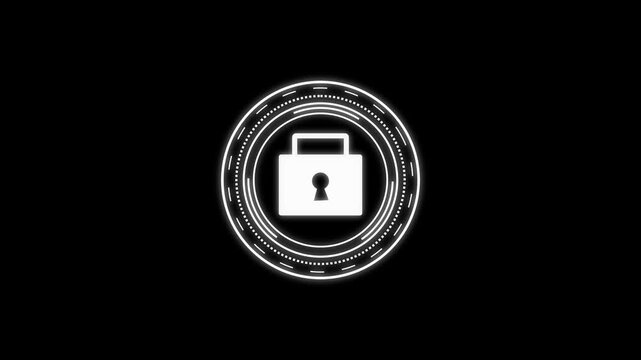 Abstract security lock icon animation symbolizing digital safety data protection and cyber security futuristic motion graphic footage with glowing white padlock graphic loopable clip