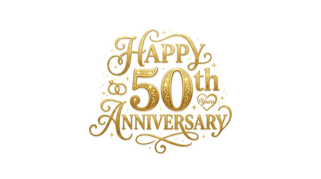 Elegant Golden Happy 50th Anniversary Calligraphy Design
