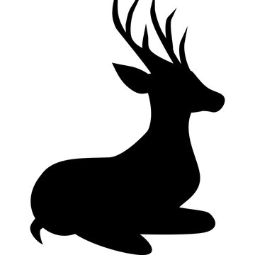 Sitting deer silhouette vector, minimalist resting stag profile icon, wild buck forest animal graphic