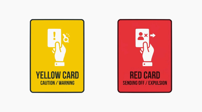 Yellow and Red Card Signals: Graphic depiction of a yellow card and red card, highlighting caution and expulsion in a concise manner.