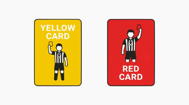 Referee's Judgement: A soccer referee, in silhouette, displays a yellow and red card, signaling a disciplinary action or penalty during a game.
