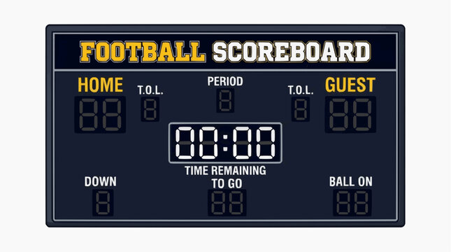 Football Scoreboard Display: A digitally rendered scoreboard conveys the real-time action, showcasing the current score, game clock, and essential game information, ideal for any football fan.