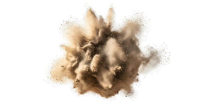 Brown Powder Explosion Isolated White Background Dynamic Motion