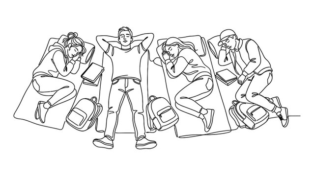 Group of people sleeping on their desks.
