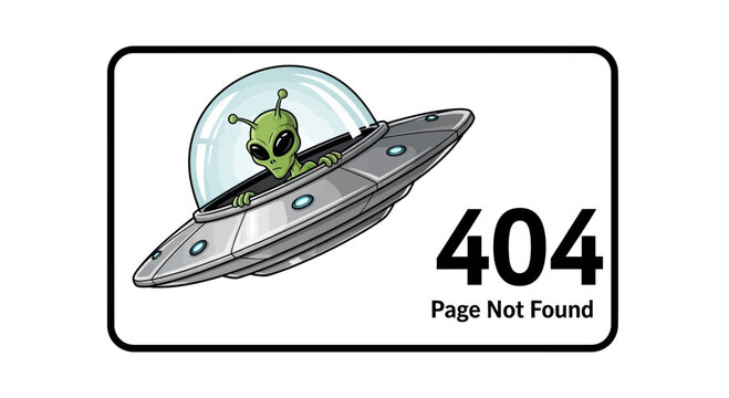 Alien in Flying Saucer UFO 404 Page Not Found Error Message