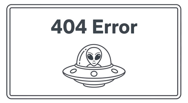 Alien in UFO 404 Error Page Not Found Concept