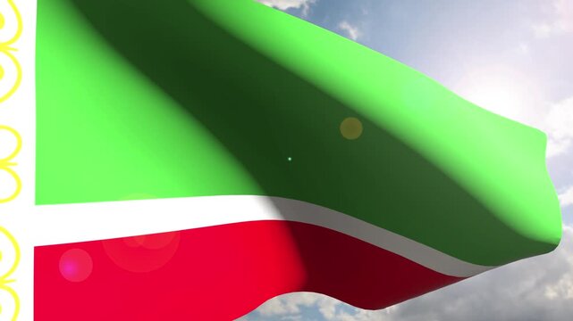 Chechen Republic Flag Fluttering Gracefully Against the Open Sky