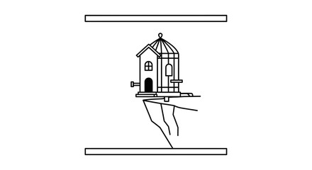 Fototapeta premium Birdhouse on cliff edge, precarious home, fragile shelter, risk, danger, security concept