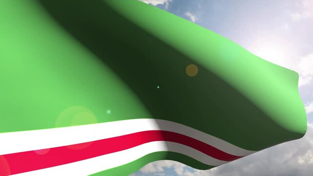 Chechen Republic of Ichkeria Flag Fluttering Gracefully Against the Open Sky
