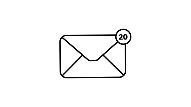 Animated Envelope Line Icon with Message Counter Badge on Isolated Background