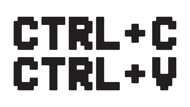 Pixel art ctrl c and ctrl v icons on transparent background keyboard shortcut symbols.