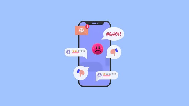 Animated negative feedback concept featuring bad reviews, dislike icons, complaints, low ratings, and customer dissatisfaction for business and social media themes.