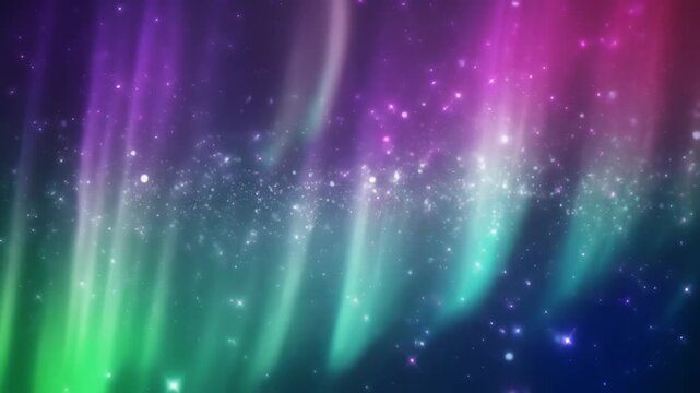 幻想的なオーロラグラデーションと光粒子が流れる没入感のある発光背景