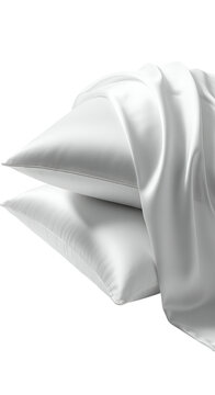 Clean White Silk Pillowcase Draped Over Two Soft Pillows Isolated