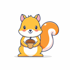 Obraz premium Cute Cartoon Squirrel Holding an Acorn