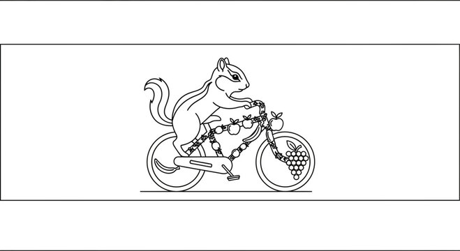Cute Chipmunk Riding a Bicycle Decorated with Fruits and Grapes