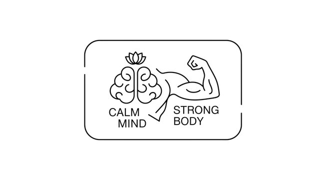 Calm Mind Strong Body Concept: Brain with Lotus Flower and Muscular Arm